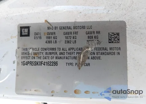 2015 Buick Verano Convenience Group z USA, uszkodzony, nr VIN 1G4PR5SK0F4162286